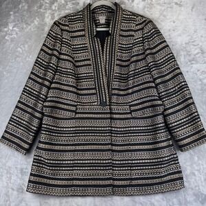 Chico's Geometric Metallic Blazer Womens 3 Black Gold Embellished Jacket (1426)